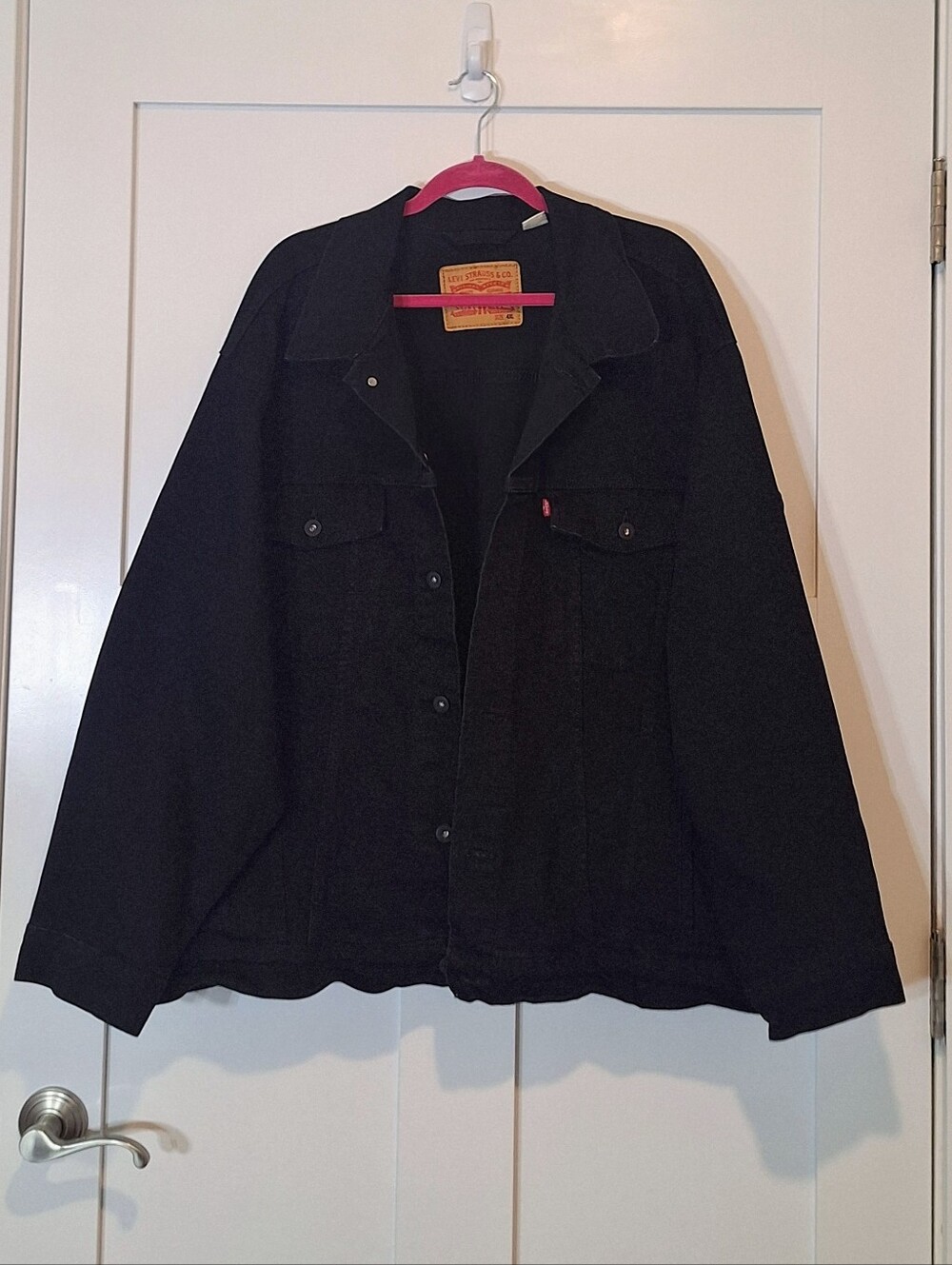 Levis Trucker Jacket Black Denim Button Front Inner & Outer Pockets Cotton 4XL